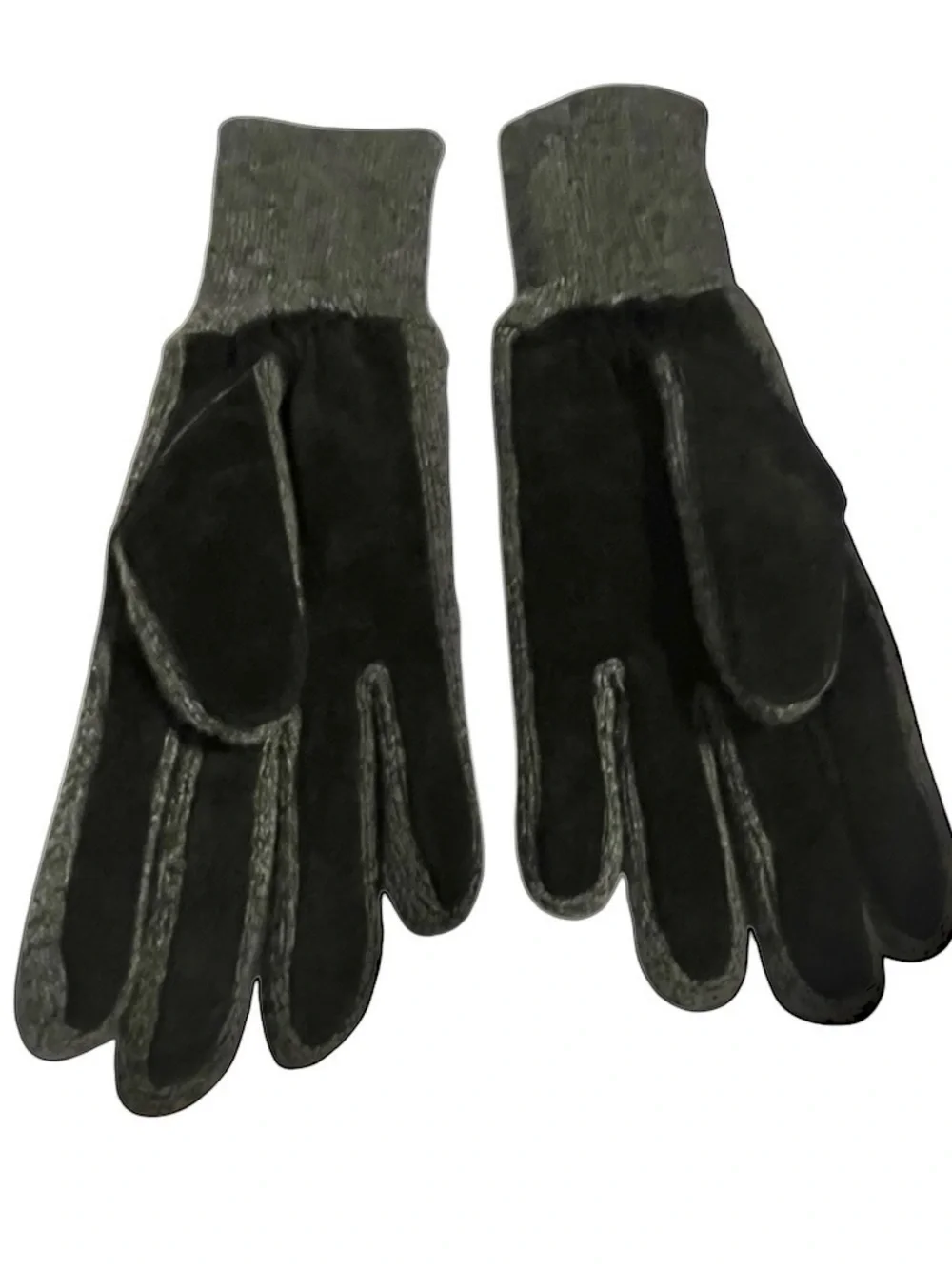 Vtg Isotoner Aris Black Suede/Gray Knit Cuff women’s driving gloves fitted OS Sm